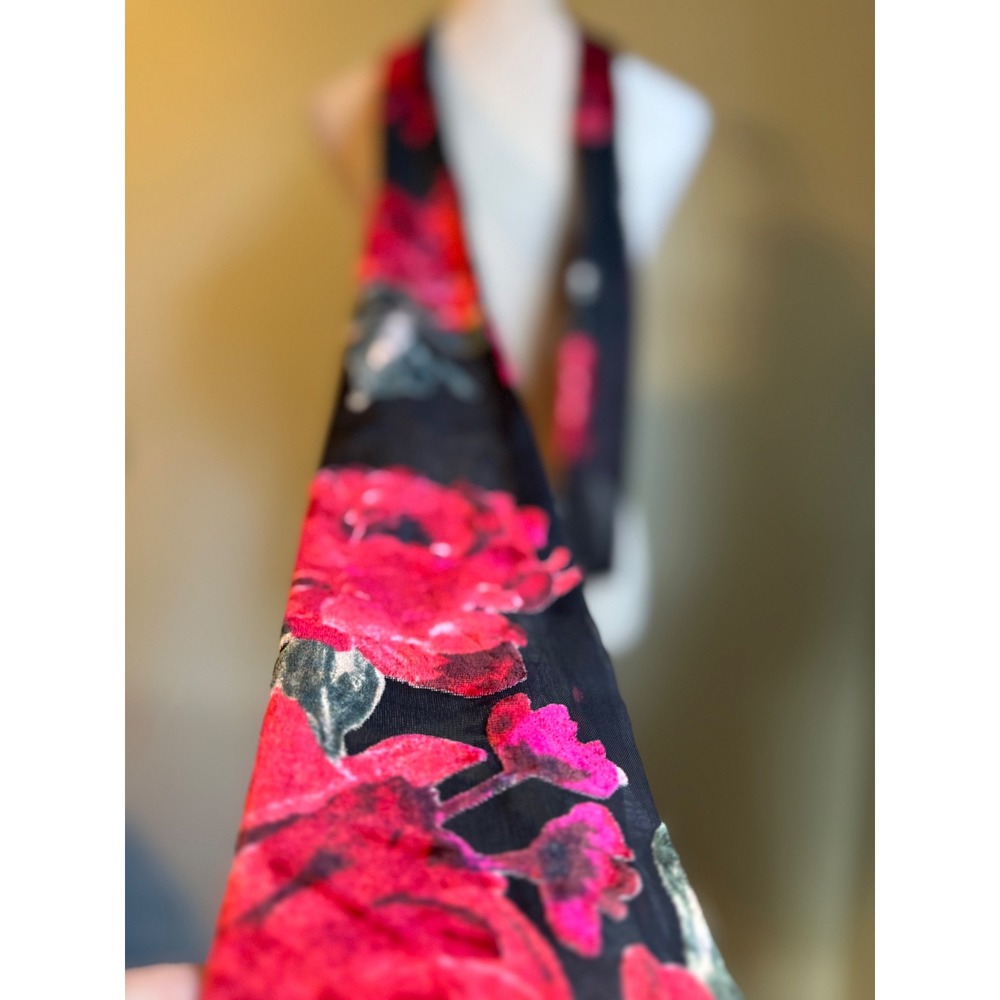 Black Floral Velvet Burnout Scarf Shawl Wrap boho whimsigoth Y2K fairy red green